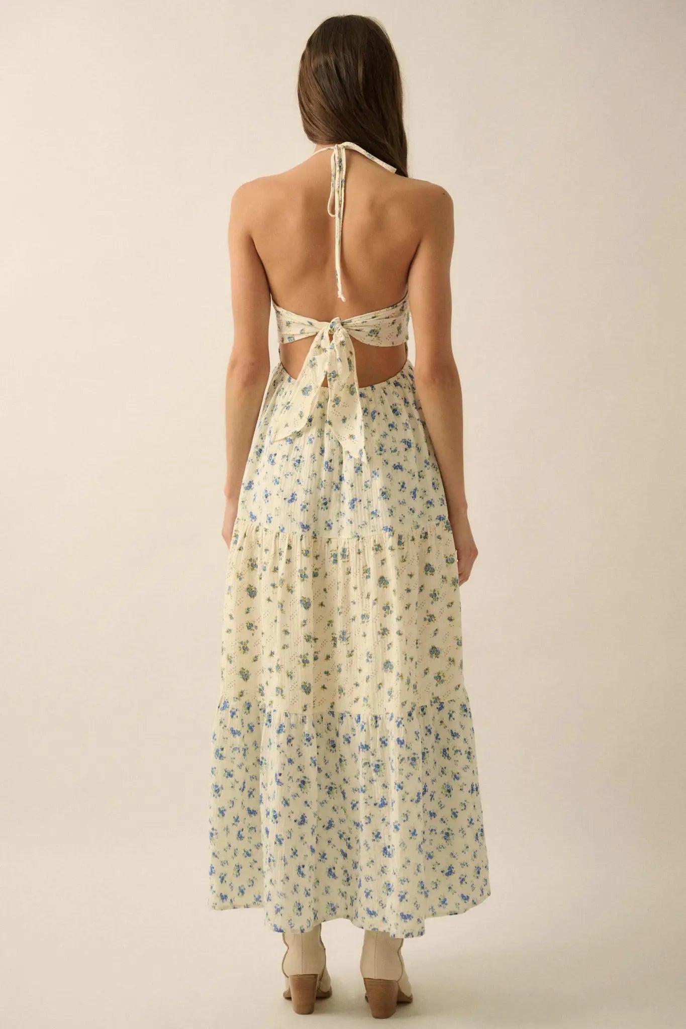 Meadow Garden Floral Gauze Tie-Back Maxi Dress - ShopPromesa