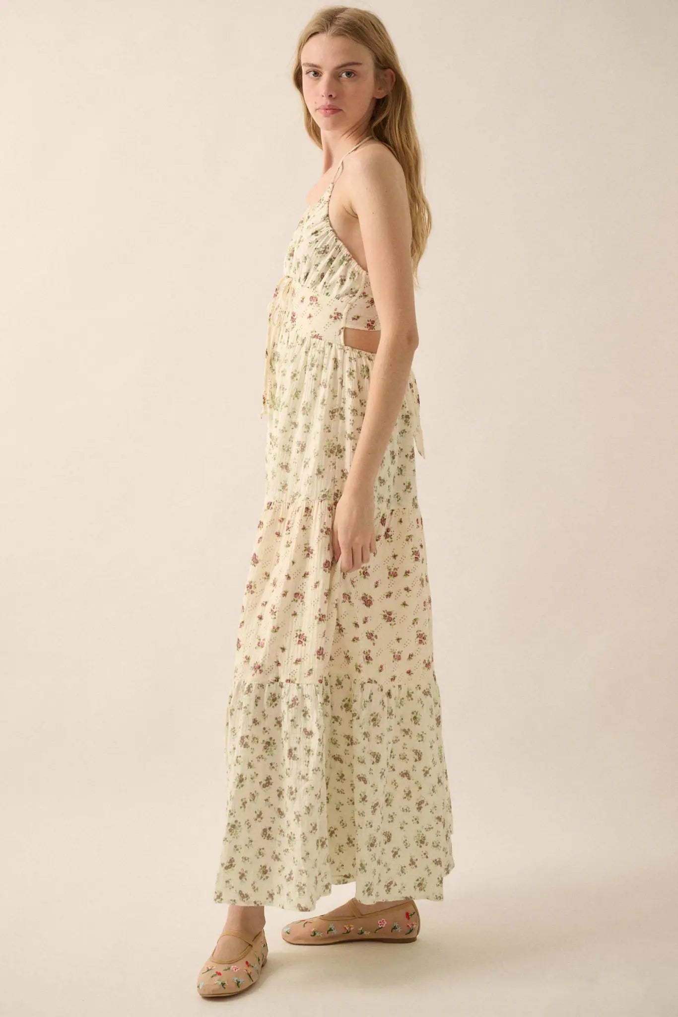 Meadow Garden Floral Gauze Tie-Back Maxi Dress - ShopPromesa