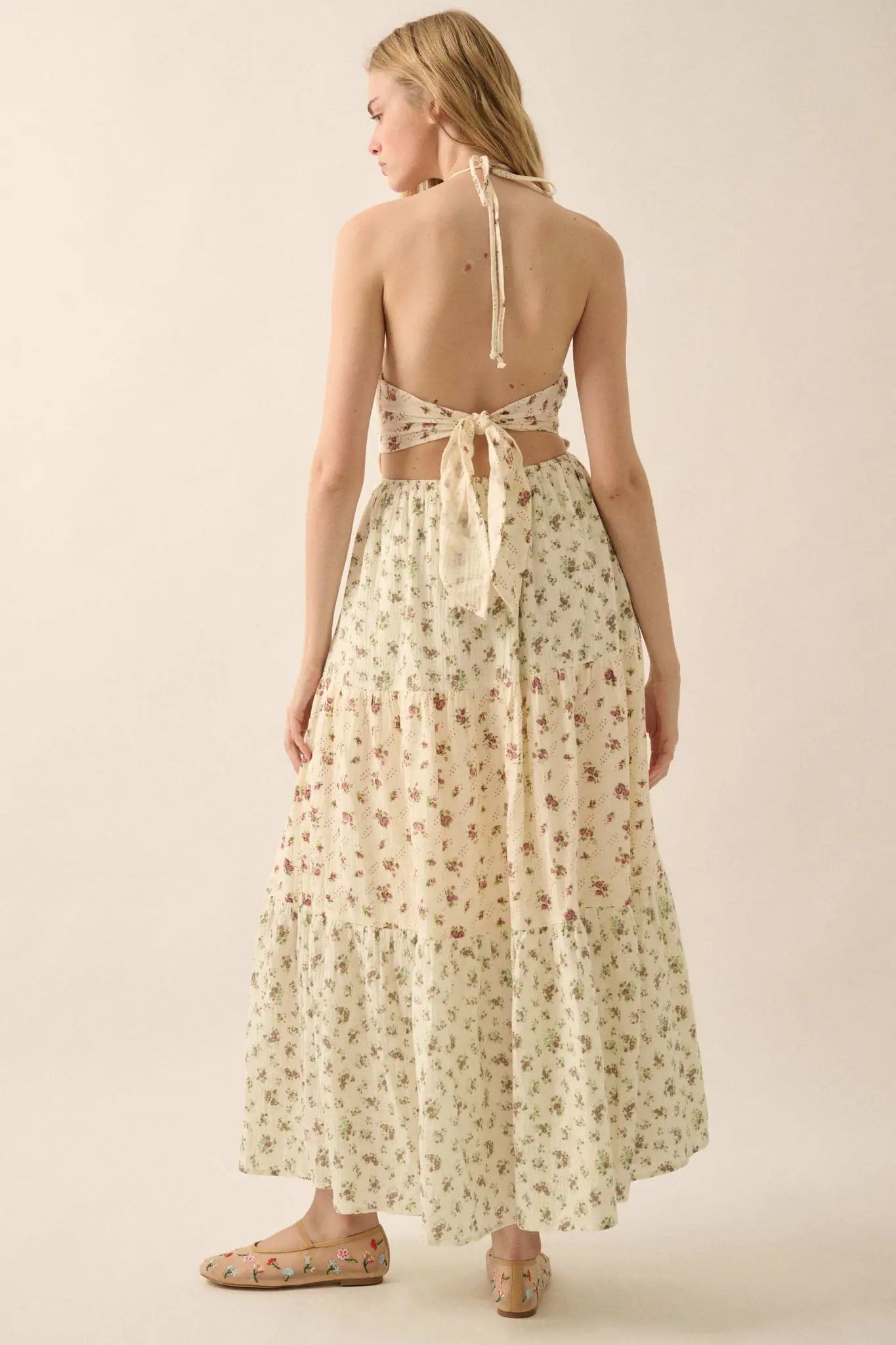 Meadow Garden Floral Gauze Tie-Back Maxi Dress - ShopPromesa