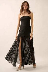Belle Nuit Striped Lace Strapless Maxi Dress - ShopPromesa