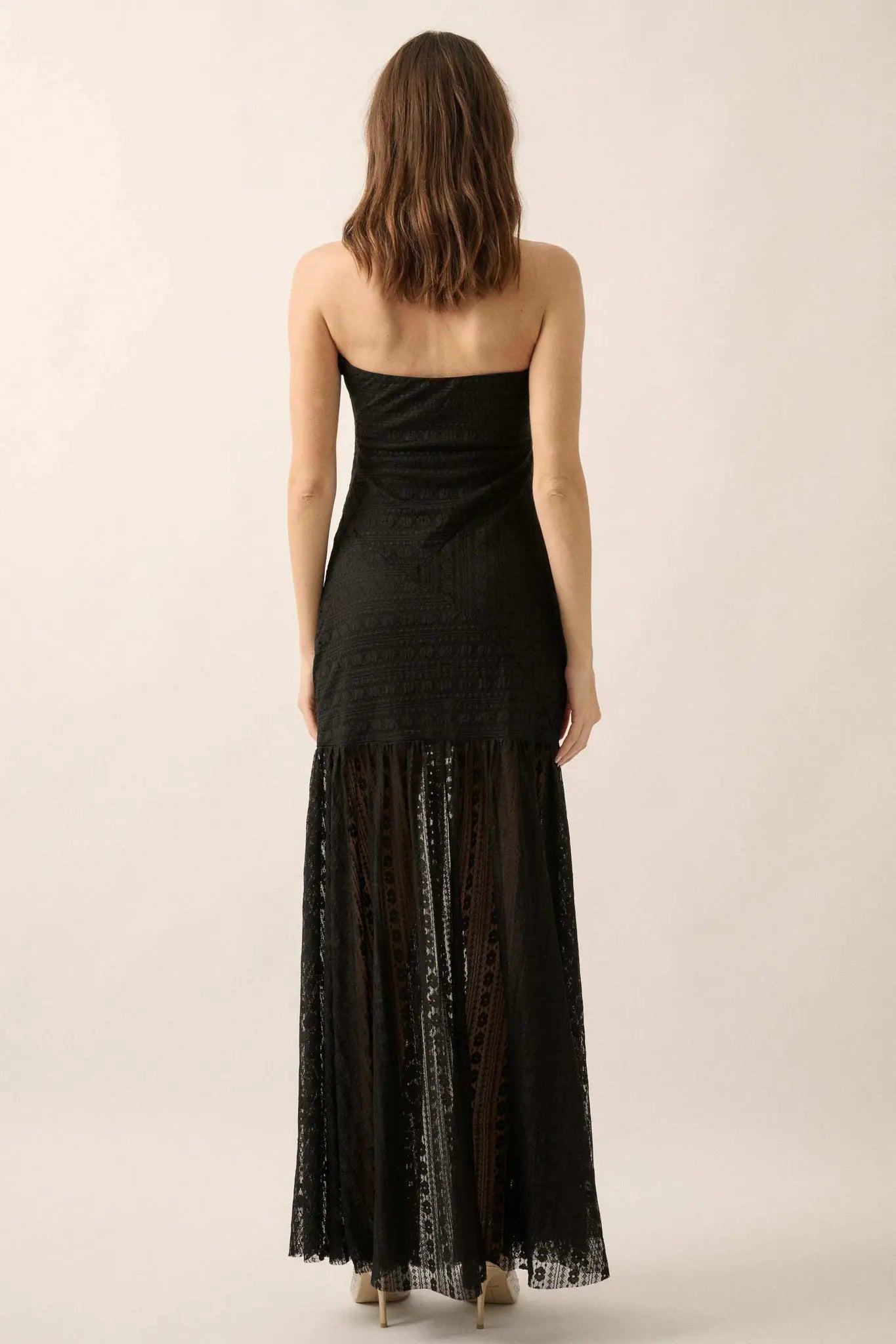 Belle Nuit Striped Lace Strapless Maxi Dress - ShopPromesa