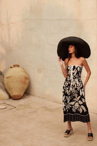 Palm Poetry Tropical Strapless Pocket Midi Dress - ShopPromesa