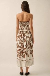 Palm Poetry Tropical Strapless Pocket Midi Dress - ShopPromesa