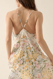 Dew Kissed Lace-Trimmed Floral Chiffon Slip Dress