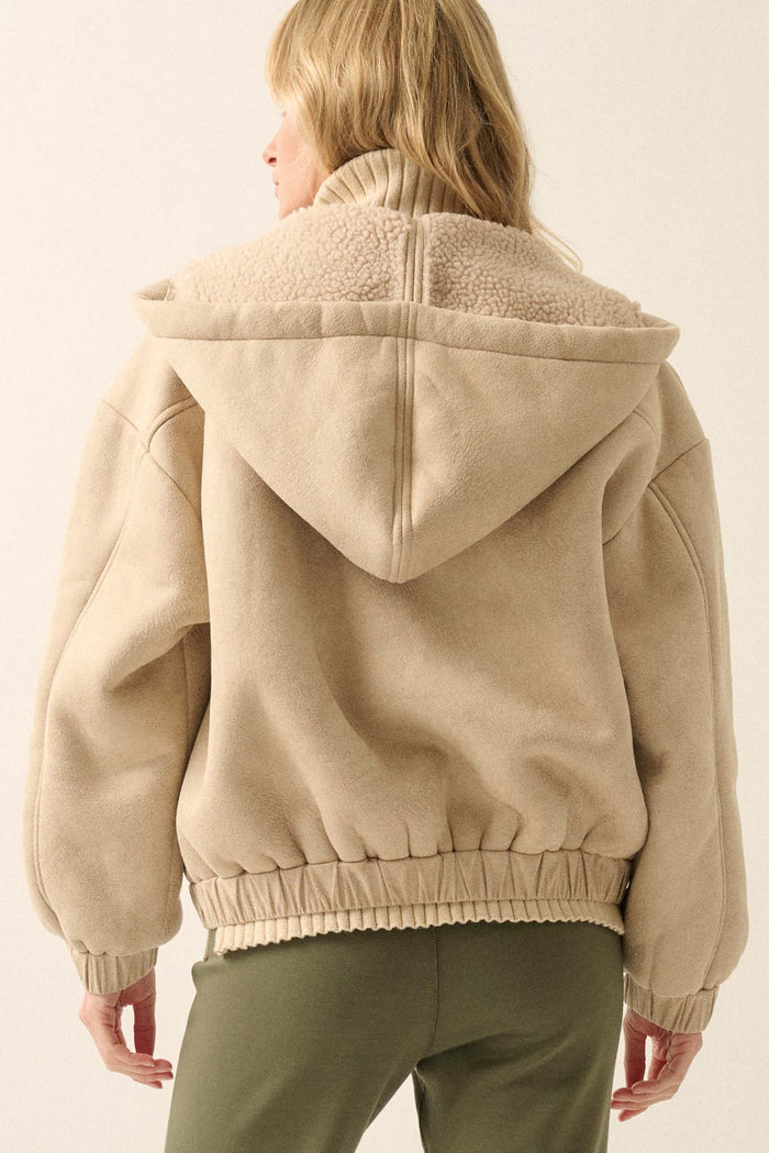 Stone Cold Vegan Suede Sherpa-Lined Hooded Jacket - ShopPromesa