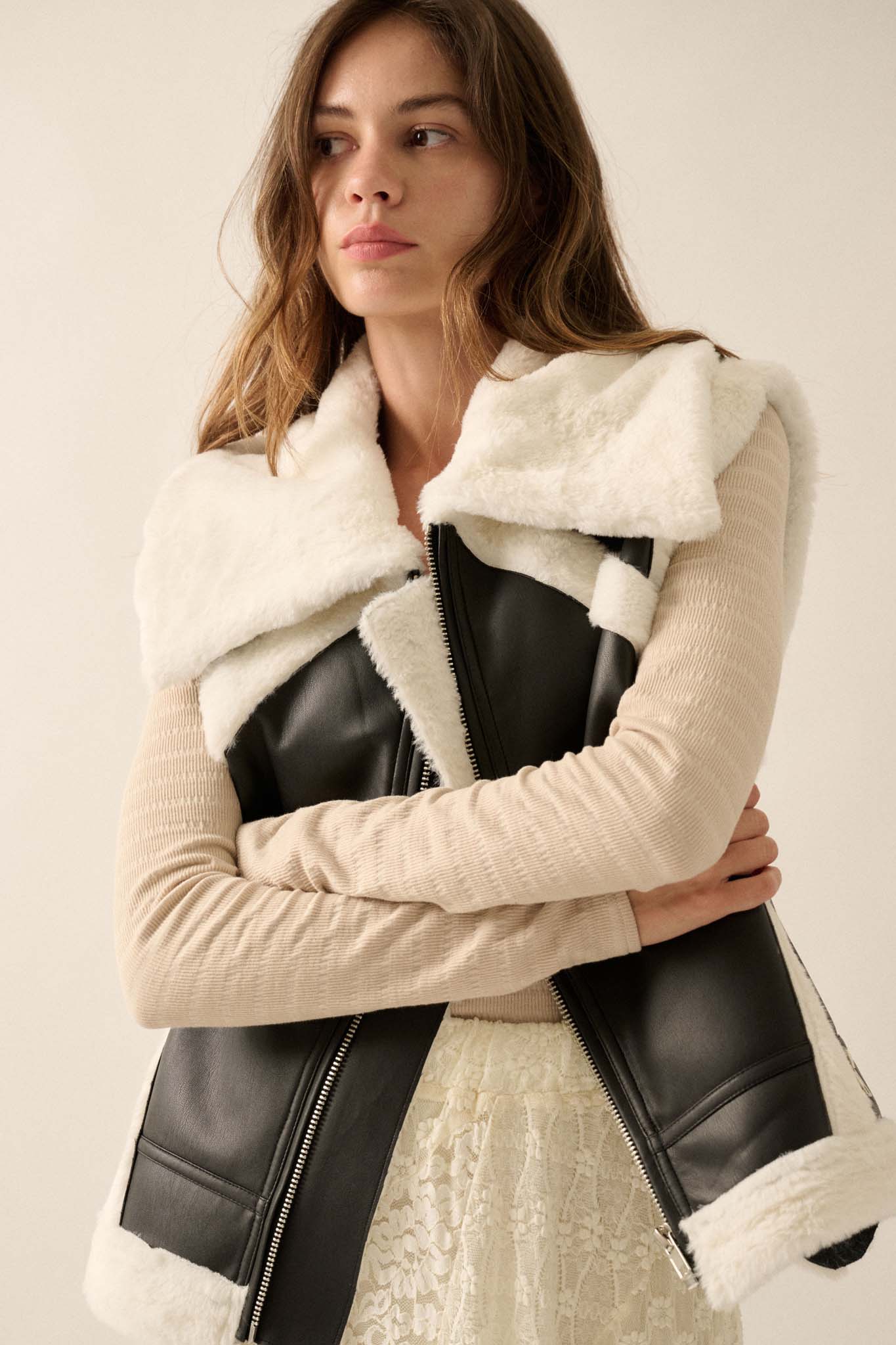 Ride the Wind Vegan Leather Faux Fur-Trimmed Vest - ShopPromesa