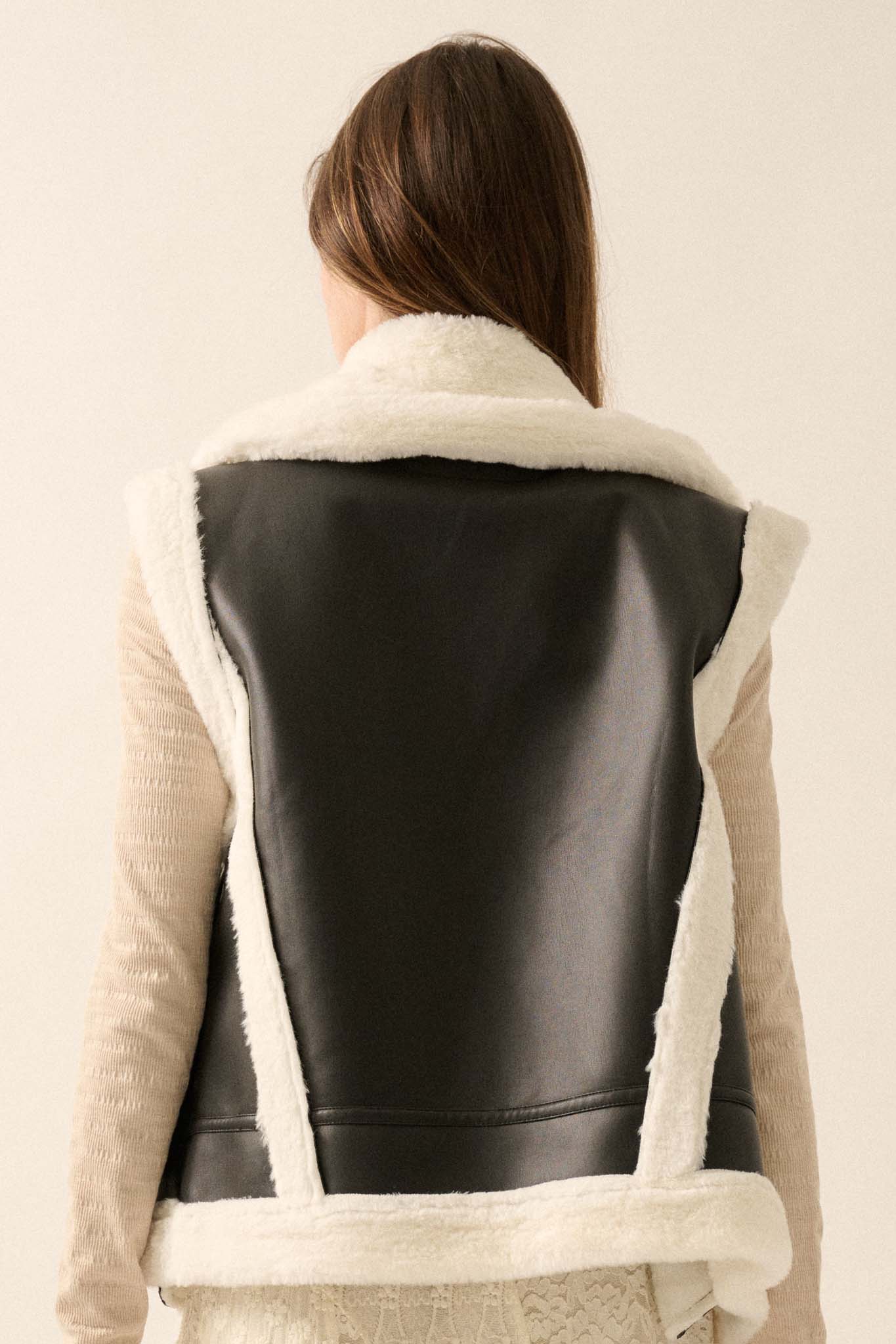 Ride the Wind Vegan Leather Faux Fur-Trimmed Vest - ShopPromesa