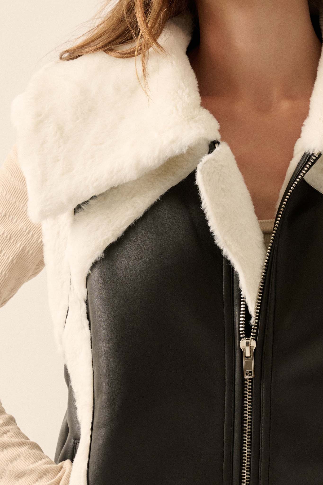 Ride the Wind Vegan Leather Faux Fur-Trimmed Vest - ShopPromesa