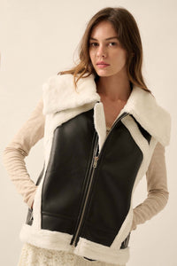 Ride the Wind Vegan Leather Faux Fur-Trimmed Vest - ShopPromesa