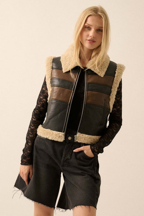 Hit the Highway Fur-Trim Vegan Leather Moto Vest - ShopPromesa