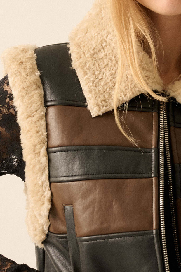 Hit the Highway Fur-Trim Vegan Leather Moto Vest - ShopPromesa