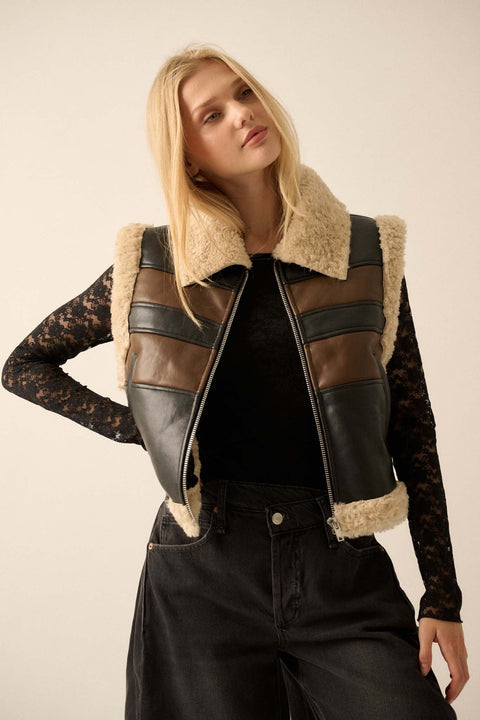 Hit the Highway Fur-Trim Vegan Leather Moto Vest - ShopPromesa