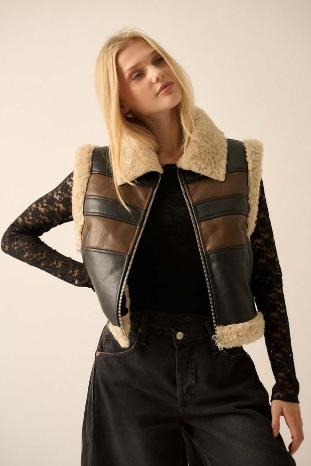 Hit the Highway Fur-Trim Vegan Leather Moto Vest - ShopPromesa