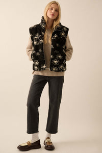 Winter Garden Floral-Print Sherpa Fleece Vest - ShopPromesa