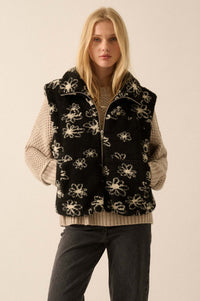 Winter Garden Floral-Print Sherpa Fleece Vest - ShopPromesa