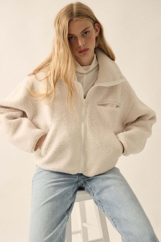 Out on a Lamb Sherpa Fleece Zip-Up Jacket - ShopPromesa