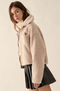 Out on a Lamb Sherpa Fleece Zip-Up Jacket - ShopPromesa