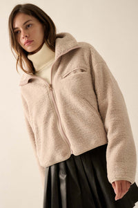 Out on a Lamb Sherpa Fleece Zip-Up Jacket - ShopPromesa