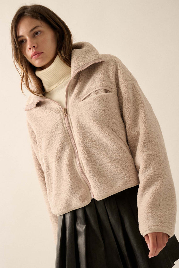 Out on a Lamb Sherpa Fleece Zip-Up Jacket - ShopPromesa