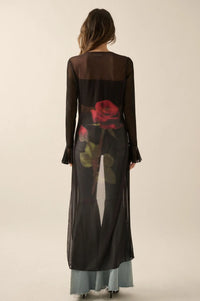 Wild Rose Mesh Back-Print Duster Kimono Cardigan - ShopPromesa