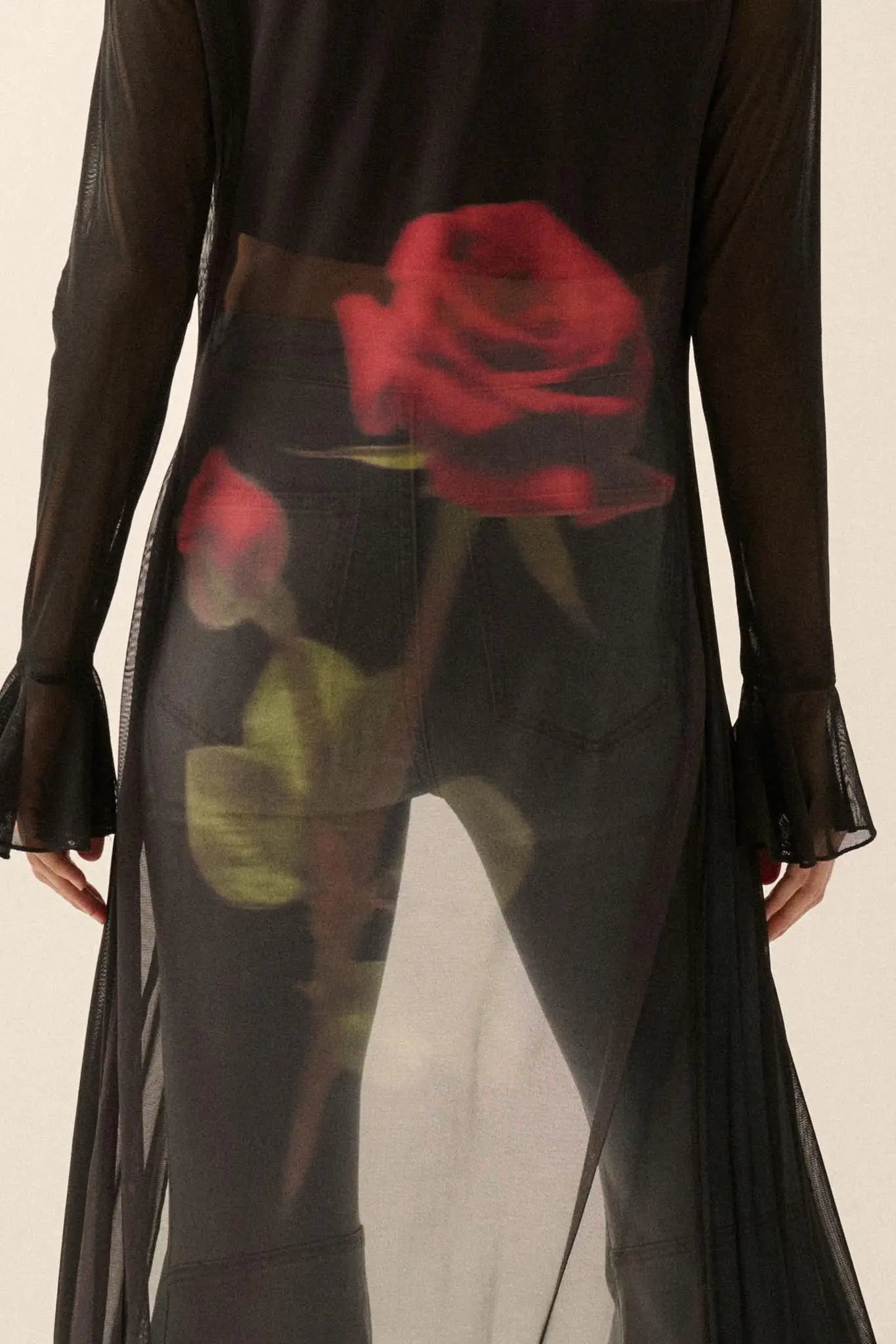 Wild Rose Mesh Back-Print Duster Kimono Cardigan - ShopPromesa