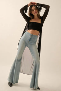 Wild Rose Mesh Back-Print Duster Kimono Cardigan - ShopPromesa