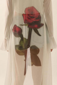 Wild Rose Mesh Back-Print Duster Kimono Cardigan - ShopPromesa