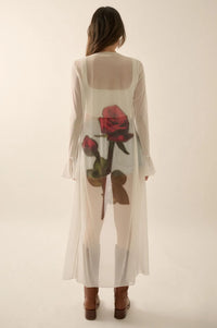 Wild Rose Mesh Back-Print Duster Kimono Cardigan - ShopPromesa