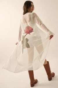 Wild Rose Mesh Back-Print Duster Kimono Cardigan - ShopPromesa