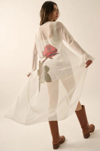 Wild Rose Mesh Back-Print Duster Kimono Cardigan - ShopPromesa