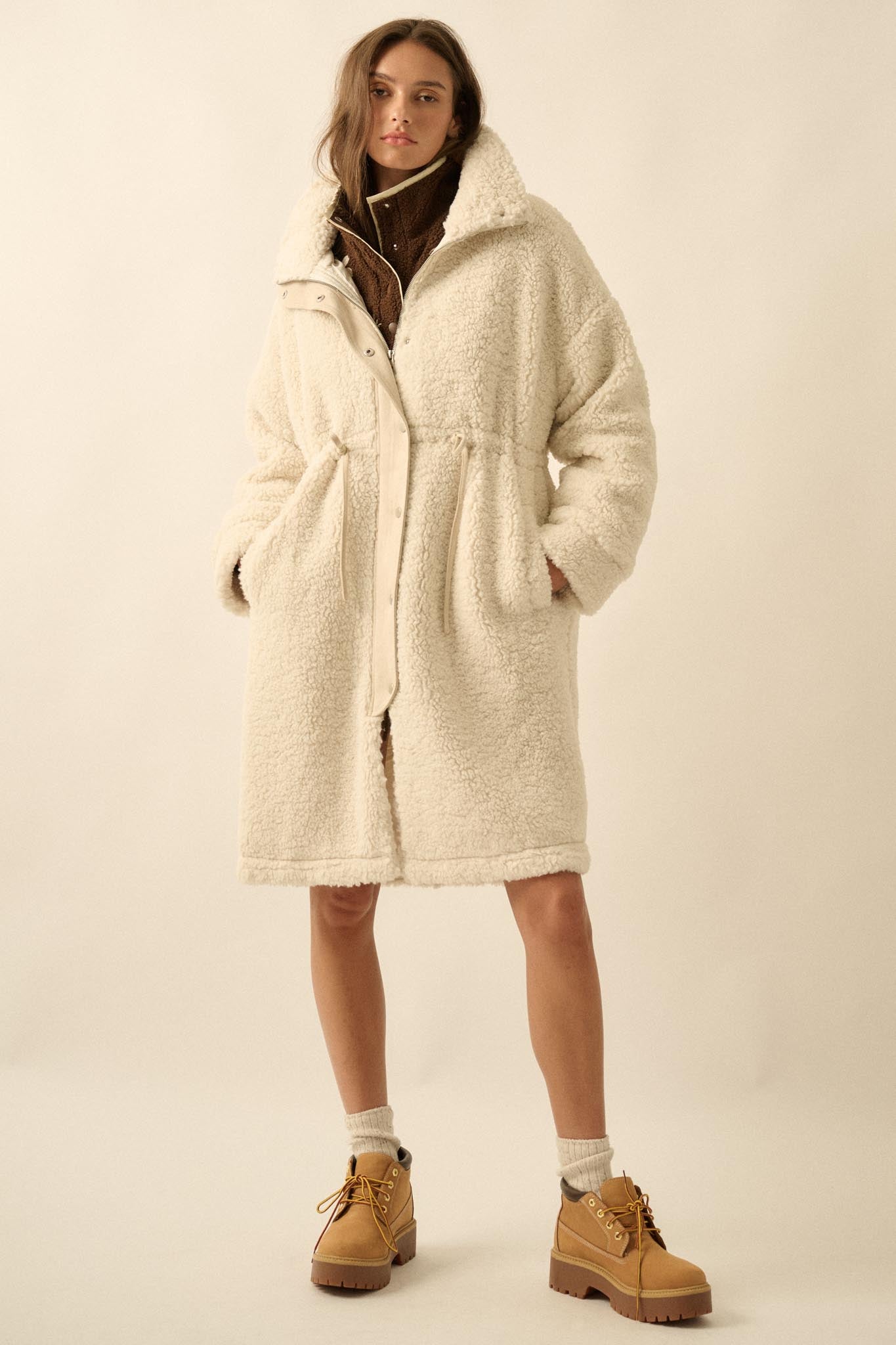 Cuddle Closer Sherpa Fleece Drawstring Coat - ShopPromesa