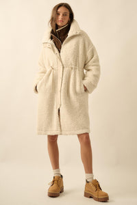 Cuddle Closer Sherpa Fleece Drawstring Coat - ShopPromesa