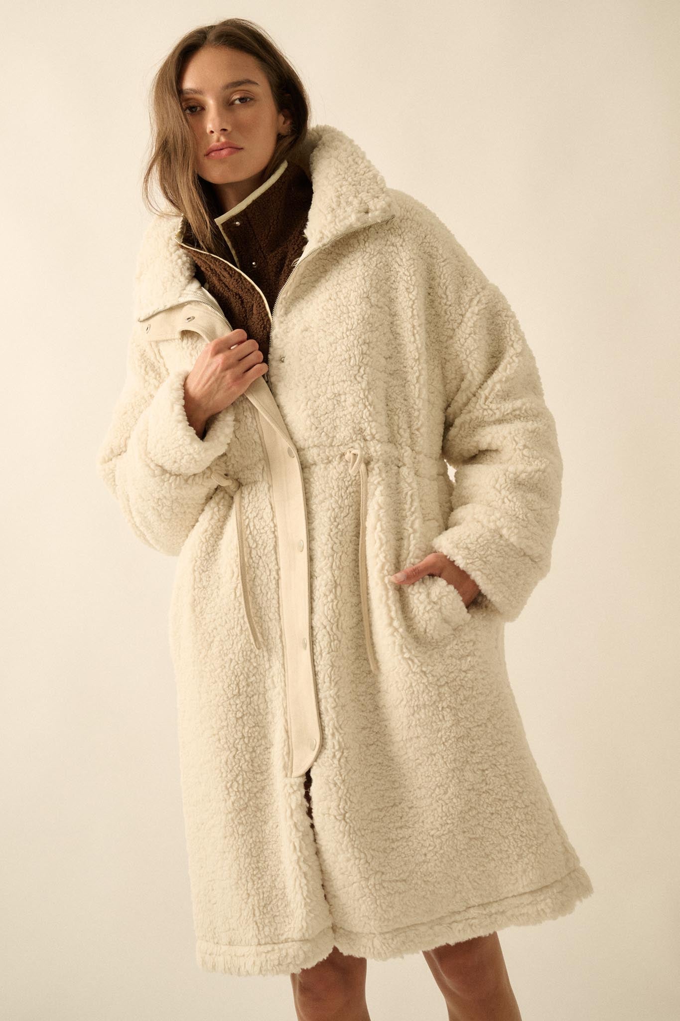 Cuddle Closer Sherpa Fleece Drawstring Coat - ShopPromesa