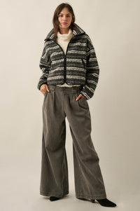 Outside the Lines Striped Fleece Zip-Up Jacket - ShopPromesa