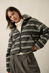 Outside the Lines Striped Fleece Zip-Up Jacket - ShopPromesa
