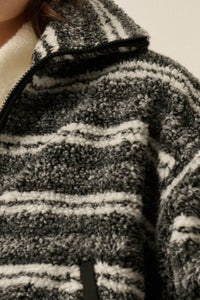 Outside the Lines Striped Fleece Zip-Up Jacket - ShopPromesa