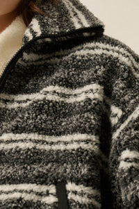 Outside the Lines Striped Fleece Zip-Up Jacket - ShopPromesa