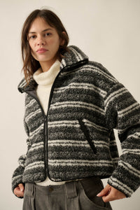 Outside the Lines Striped Fleece Zip-Up Jacket - ShopPromesa