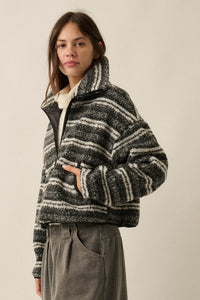 Outside the Lines Striped Fleece Zip-Up Jacket - ShopPromesa