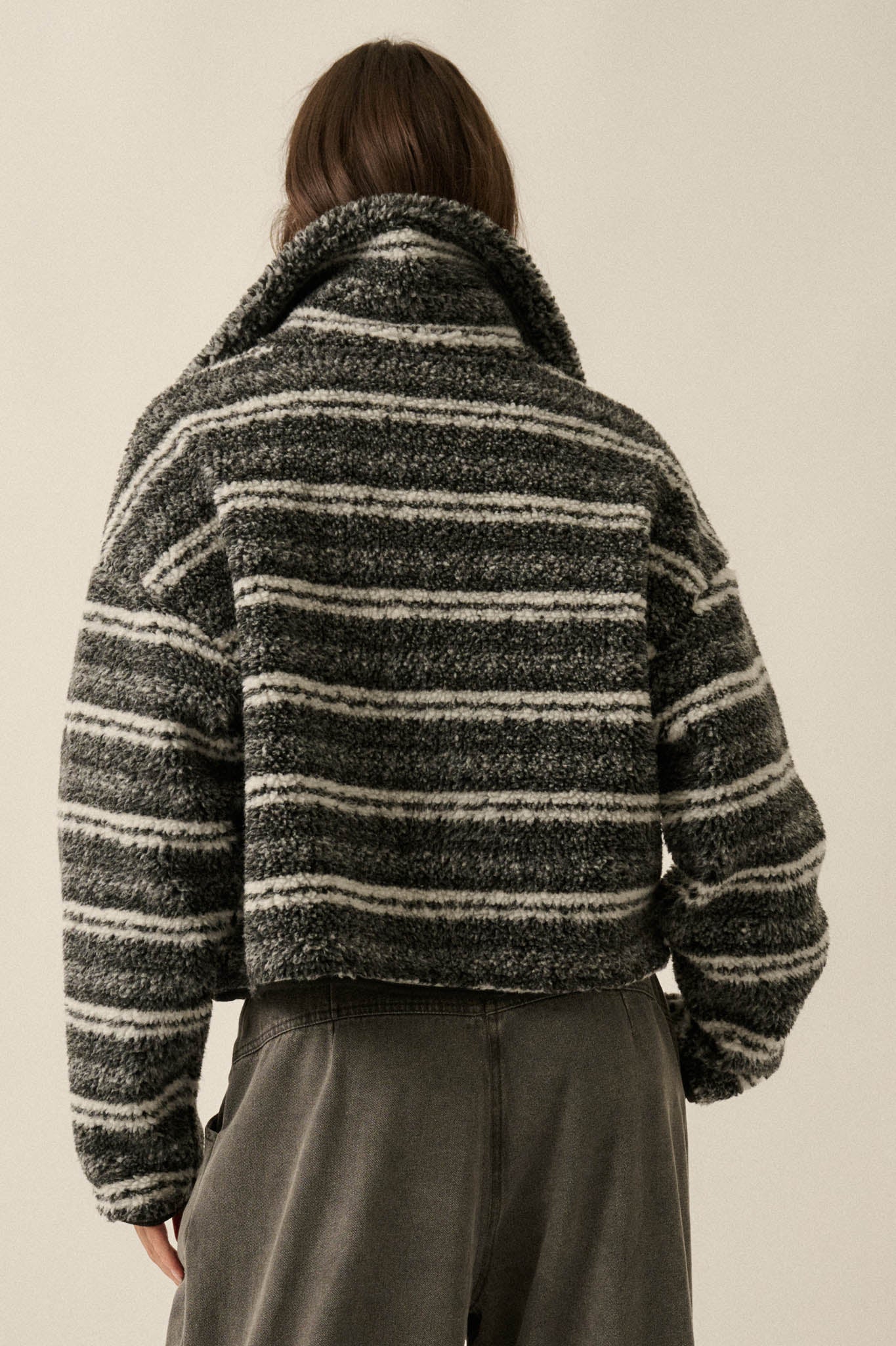 Outside the Lines Striped Fleece Zip-Up Jacket - ShopPromesa