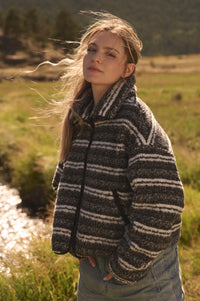 Outside the Lines Striped Fleece Zip-Up Jacket - ShopPromesa