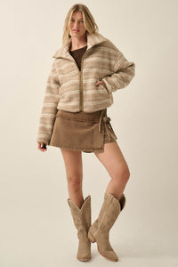 Outside the Lines Striped Fleece Zip-Up Jacket - ShopPromesa