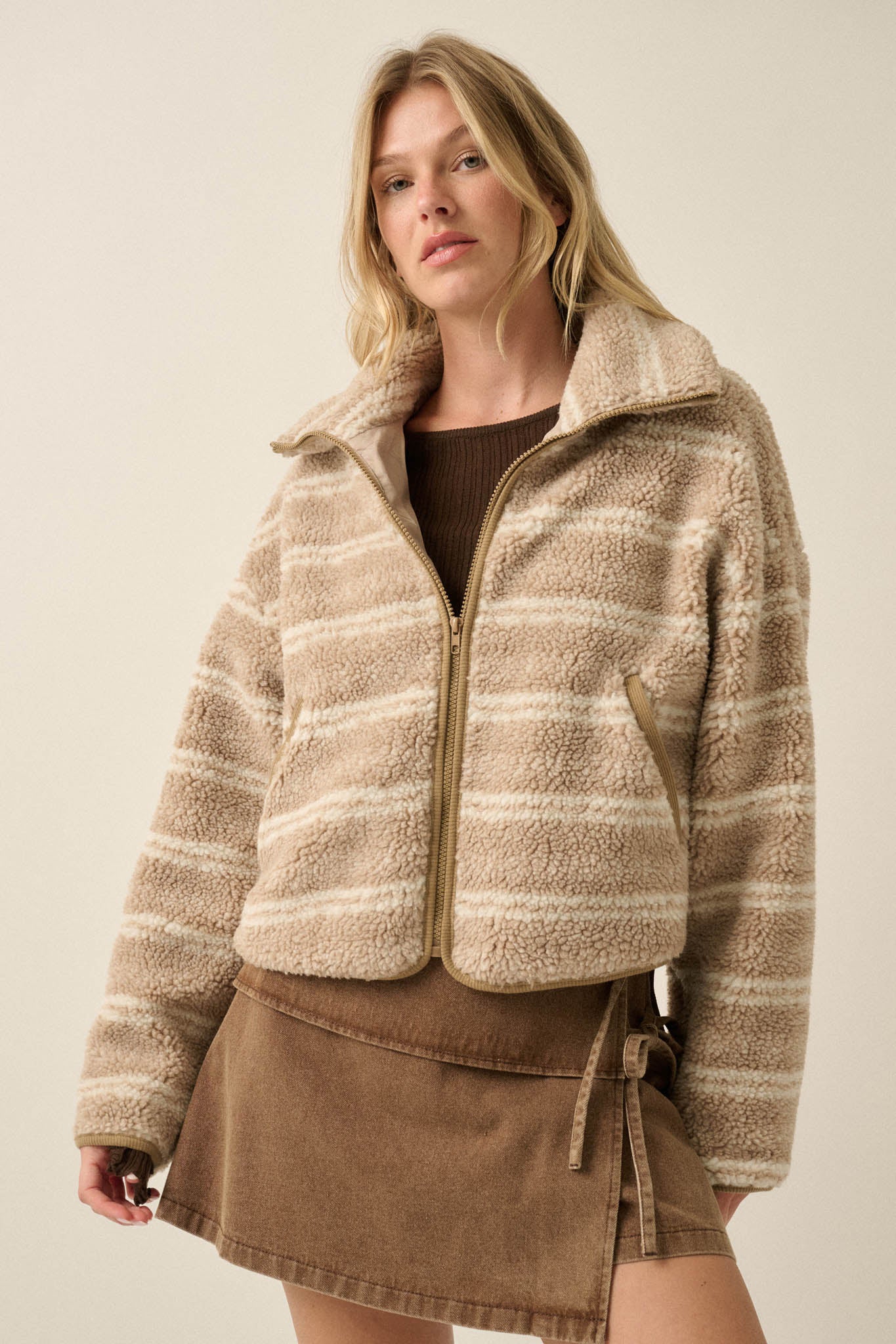 Outside the Lines Striped Fleece Zip-Up Jacket - ShopPromesa