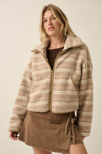 Outside the Lines Striped Fleece Zip-Up Jacket - ShopPromesa