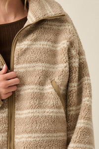 Outside the Lines Striped Fleece Zip-Up Jacket - ShopPromesa