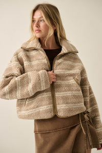 Outside the Lines Striped Fleece Zip-Up Jacket - ShopPromesa