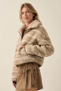 Outside the Lines Striped Fleece Zip-Up Jacket - ShopPromesa