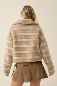 Outside the Lines Striped Fleece Zip-Up Jacket - ShopPromesa