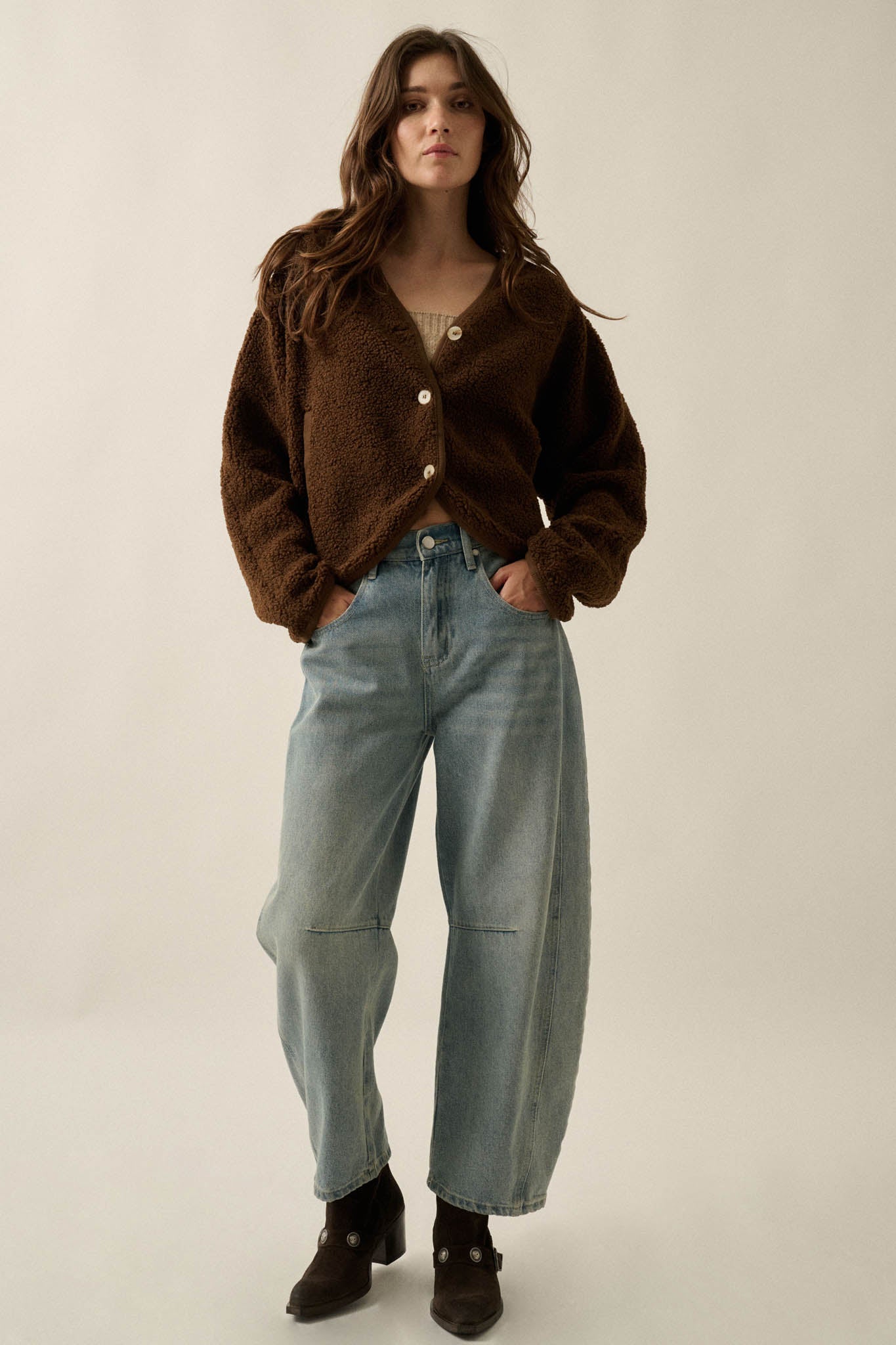 Soft Serenity Fleece Button-Up V-Neck Cardigan - ShopPromesa