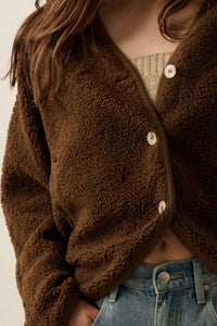 Soft Serenity Fleece Button-Up V-Neck Cardigan - ShopPromesa